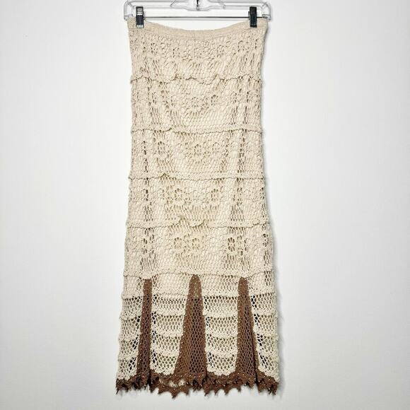 Vintage Kroshetta by Papillon Crochet Beaded 90s Skirt Set Beach Boho Medium - Picture 3 of 12